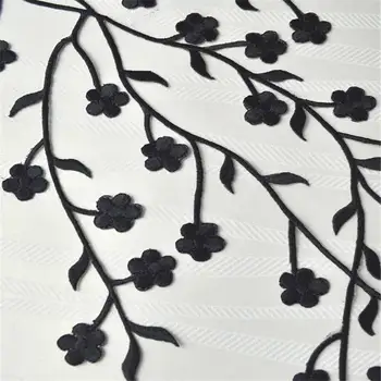 1 ks Čierna a Strieborná Farba Kvetinové Výšivky Leaf Polyester Škvrny Nálepky na Oblečenie Škvrny Nášivka Výšivky, Kvetinové Záplaty
