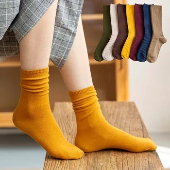 1 Pár Jeseň Zima Dlho Bavlna Voľné Ženy Ponožky Módne Bežné Pletenie Posádky Japončina Kórejčina Škole Štýl Jednofarebné Ponožky