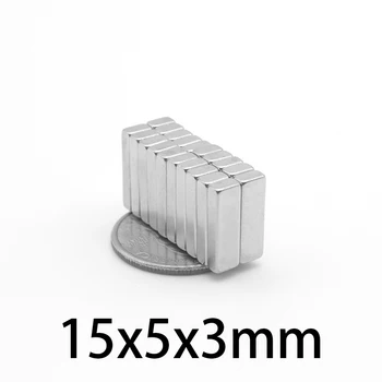 10-200 ks 15x5x3 mm N35 Obdĺžnikové s permanentným Magnetom Neodýmu Magnety Super Vzácnych Zemín Magnety Magnet 15*5*3 mm