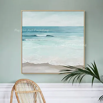 100% ručne maľované modrý oceán more jednoduché, čisté krajiny olejomalieb obrazov na Stenu Art Nástenné Kresby Na Obývacia Izba Domova