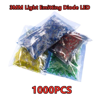 1000PCS 3 MM Svetelné Diódy LED svetlo s žiarivo biela modrá červená zelená žltá, oranžová, ružová kolo hlavy DIP lampa perličiek