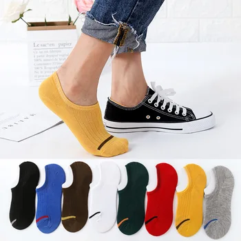 10pcs = 5 Párov Ženy Muži Neviditeľné Ponožky, Papuče Módne Farbou Bežné Prekladané Non Slip Silicone Č Zobraziť Krátke Ponožky