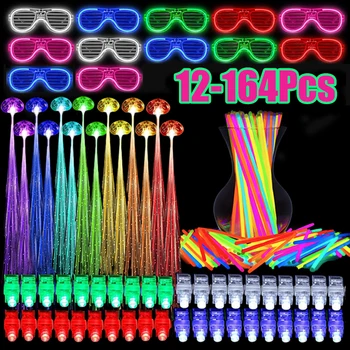 12-164Pcs Light Up Party Láskavosti LED Svietiť, Okuliare Jasná Žiara Palice, Prst Svetlá LED Svetlá Vlasy Barrettes pre Svietiť Strany