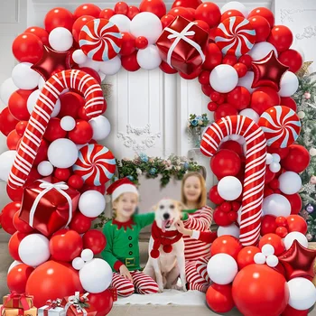 142Pcs Vianočné Balón Garland Červená Hviezda Candy Cane Balón Arch Auta na deň Vďakyvzdania Nový Rok Vianočný Večierok Domova