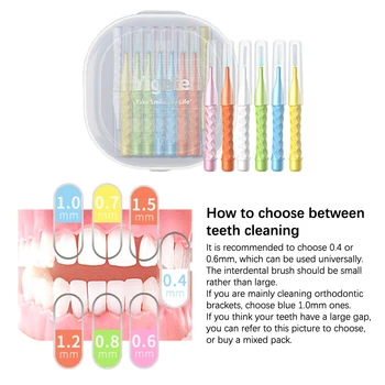 15Pcs/Box 0.4-1.5 mm Viac Vyčistiť Medzizubné Kefky Prenosné Zub Stick Zubné Ústne Zdravotnej Starostlivosti Nástroj Čistenie Zubov Zvyškov Jedla