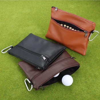 1Pc Prenosné PU Kožené Golf Ball Bag Vrecko na Príslušenstvo na Zips Dizajn Golfové Gule/Tees Vrecko na Skladovanie Tašky s Kovovou Prackou Háčik