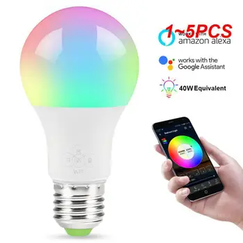 1~5 KS Smart Wifi Žiarovka E27 Stmievateľné Farebné LED Lampa RGB Farebné Svetlo APLIKÁCIE, WIFI Diaľkové Ovládanie Cez IOS Android pre Inteligentné Domy