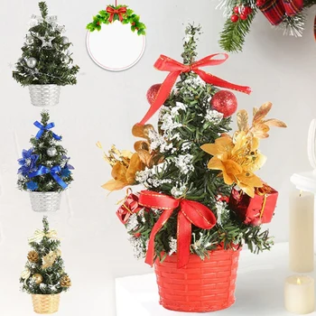 20 cm Mini Umelý Vianočný Stromček Tabuľka Ornament s LED Svetelné Gule Červené Bobule Borovicová Šiška Vianočné Dekorácie pre Domov Noel