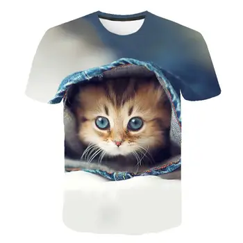 2021 Nové 3D Tlač Cute Cat Letné Nový Začiatok Streetwear Bežné T-shirt XXS-5XL