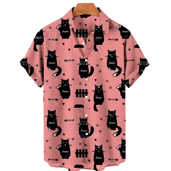 2023 Havajské košele Mačka tlače abstraktné vzor krátky rukáv voľné nadrozmerné mužov a žien letné beach bežné tričko top