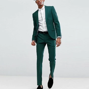 2023 Muži Obleky Zelené Sako Ženícha Masculino Bunda, Nohavice Dvoch Kus Singel Svojim Šatkou Klope Elegantný Kostým Slim Fit Hombre