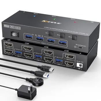 2023 NOVÉ rozhranie USB 3.0, druhý Monitor KVM Prepínač HDMI+Displayport 4K@60Hz,KVM Prepínač pre 2 Počítač Podiel 2 Displej a 4 USB3.0 Zariadenia