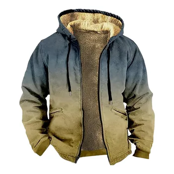 2023 pánske Zimné Bundy Bežné Gradient Vintage Zips Zimný Kabát Muž Hoodies Streetwear Teplé Fleece Bundy Windbreaker