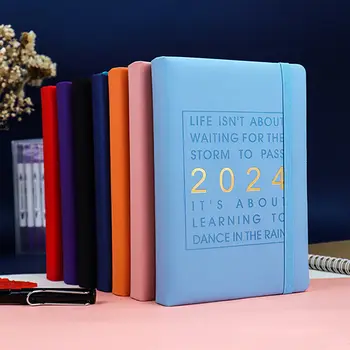 2024 Jan-Dec Plánovač Anglickom Jazyku Notebook A5 Pu Kožené Kryt Týždenný Plán Notebook Denník Jouranl Školské Potreby