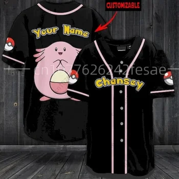 2024 Pokemon Chansey Baseball Jersey Mens Ženy Krátky Rukáv Športové Jersey Vlastné Meno Pikachu Baseball Jersey Fashion Tričko