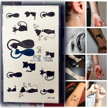 25 Štýly Letné Štýl Nepremokavé Tetovanie Nálepky Ženy PAQ-125 Dievča Školy Black Cat Tetovanie Vložiť Roztomilý Dizajn Mačka Tatoos 2016