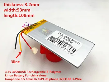 3,7 V 3000mAh Nabíjateľná li-Polymer Li-ion Batéria Pre čínu klon Goophone 5.5 6plus I6 6SPLUS telefón 3253108 3-Wire