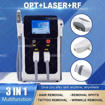 3 in1 E Svetla IPL RF Nd Yag Laser, Multifunkčné Tetovanie Odstránenie Stroj Trvalé Laserové Odstránenie Chĺpkov, Krása Zariadenia