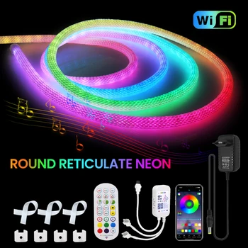 360 Stupeň Kolo RGB Neónové Svetlo 5V WS2812B Full Color Pixel Bluetooth Pásky Pásky Vodotesný IP67 Adresný Flex Silikónová Trubica