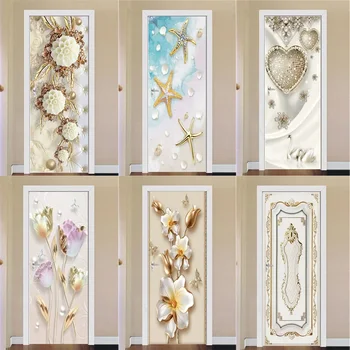 3D reliéf Svetlo Luxusné Dvere Nálepky Spálne, Kúpeľňa Vyrezávané biele Dvere Zlata Lopta tapety, dekoratívne moderný dizajn