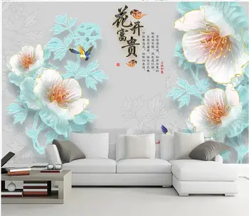 3d tapety vlastné fotografie nástenná maľba Čínsky plastický kvet pivónia obývacia izba Domova 3d nástenné maľby, tapety na steny, 3 d