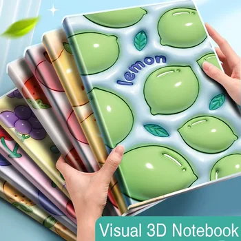 4 knihy 3D Vision Notebook B5 EVA Lepidlo Kryt Malé Čerstvé Pribrala poznámkový blok Prenosné Záložku Ovocie Notebook