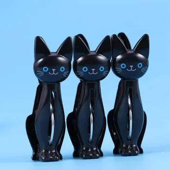 4Pcs Oblečenie Kreslených Mačka Štipce Tvorivé Uterák Práčovňa Klipy Domácnosti Tesnenie Klipy ( Black )