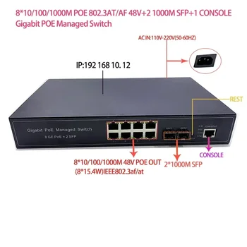 8 10/100/1000M, 802.3 AF/NA POE 48V s 2port SFP a 1port cosole managed switch