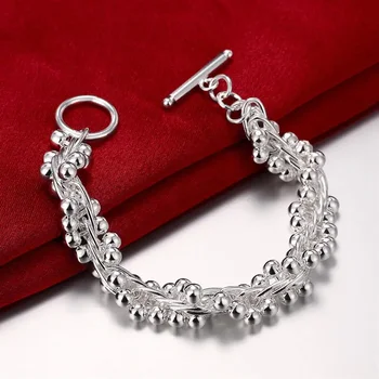 925 Sterling Silver Náramky Tuhé Guľôčky Ťažkého Reťazca pre Ženy, Svadobné Kvalitné Módne Šperky Strany Darčeky Lady 20 cm
