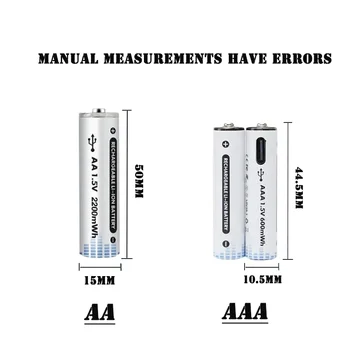 AAA AA Nabíjateľné Lítiové Batérie s Reálnym 2200mWh 600mWh Vysoká Kapacita USB-C Priame Rýchle Nabitie 1,5 V pre Mic Hračka Baterka