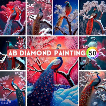 AB DIY Diamond Maľovanie Zviera Páv Kvet Fantasy Gotický Diamond Výšivky Mozaiky Wall Art Drahokamu Domáce Dekorácie