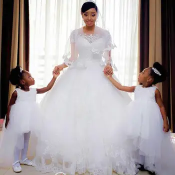 Africkej Nigérii Plus Veľkosť Svadobné Šaty s Nášivka Sweep Vlak Spp Rukávmi Ballgown Svadobné Party Šaty