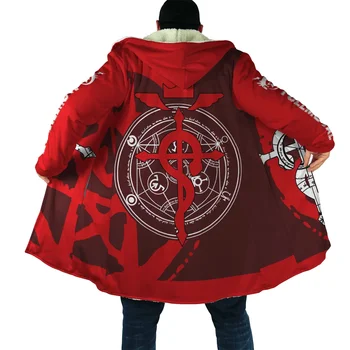 Alchýmia Symbol Viking Tetovanie Kabát Kabát 3D Tlač Hrubé Teplé Plášť s Kapucňou Mužov Vetru Unisex Fleece Bežné-9