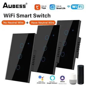 AUBESS Tuya WiFi NÁS EÚ Inteligentný Dotykový Spínač svetiel 1/2/3/4 Gang Smart Home Stene Tlačidlo Pre Inteligentný Život Alexa Domovská stránka Google Alice