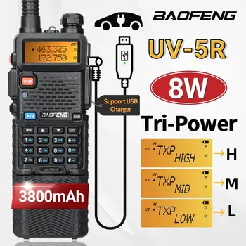 Baofeng UV 5R 8W 3800mAh Walkie Talkie Dlhý Rad USB Nabíjačka VHF UHF Dual Band Vysielač Prenosné Ham Radio Pre UV K5