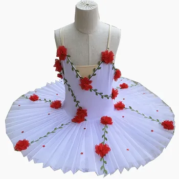 Biely Balet Šaty Pre Dievčatá Červený Kvet Tutu Sukne Deti Kostýmy Brušného Tanca Balerína Halloween Fáze Deti Party Šaty