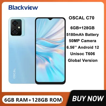 Blackview Oscal C70 Ultra-tenký Smartphone Octa-Core 6GB+128GB 6.6 Palcový HD Displej, 50MP Fotoaparát 5180mAh Rýchle Nabitie Android 12 Telefón