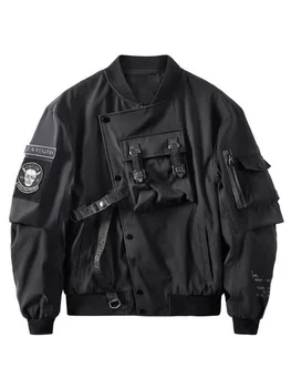 Boh Smrti Bombardér Bunda Hrudníka Vrecku Techwear Mužov Punk Hip Hop Taktické Streetwear Black Varsity Bundy Nadrozmerné MA1 Coats