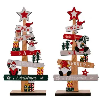 Desktop Vianočné Dreva Prihlásiť Decore Drevené Spoľahlivé Vianočné Známky Drevený Stôl Vianočný Stromček s Snehuliak Santa Claus