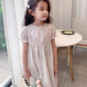 deti Letné šaty Ružovej Záhrade Dievčenské Krátke Rukáv Šaty Sladké dievča tlačené šaty