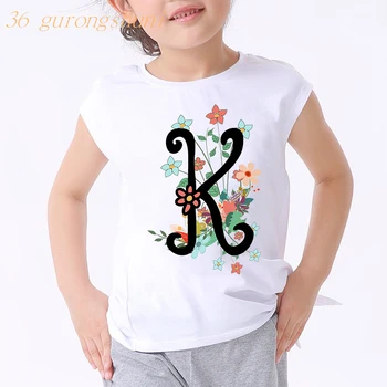 deti t tričko pre chlapcov dieťa kawaii dievčatá oblečenie tričko dievča-oblečenie Čierne Písmeno A B C F H K kvet graphic tee Deti t-shirt
