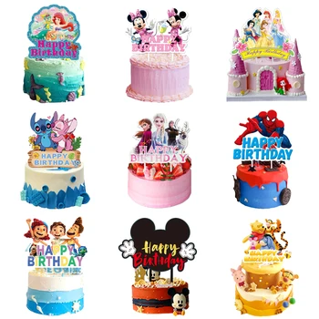 Disney Karikatúry Morská Víla Minnie Elsa Tortu Vlajka Top Happy Birthday Party Dekorácie Výročie Svadby Koláč, Dezert Príslušenstvo
