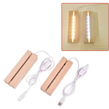 Drevené Led Lampa Base USB Kábel, Spínač Nočné Svetlo 3D Led Nočné Lampy Base