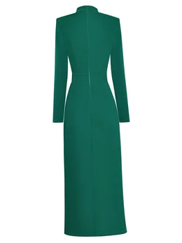 Dráhy Jeseň Midi Šaty pre Ženy 2023 Elegantnej Čiernej farbe Zelená Vestidos Dlhý Rukáv Rovno Strany Župan Femme Plus Veľkosť XXL
