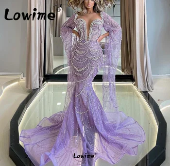 Dubaj Arabčina Večerné Šaty Dlhé Rukávy Kryštály Korálkové Morská Víla Celebrity Šaty 2023 Prispôsobené Luxusné Prom Party Šaty Šaty
