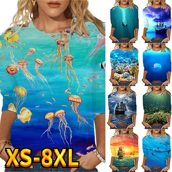 Dámske tričko Tee Morské Motív Medúzy Bežné Víkend Maľovanie na tričko Tričko Krátky Rukáv Tlač Kolo Krku Základné XS-8XL
