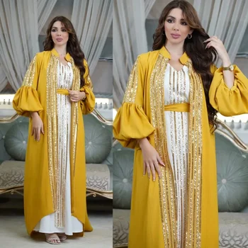 Elegantné Kimono Abaya Nastaviť Jalabiya pre Ženy Dubaj Turecko Islam arabčina Maroko Strany Moslimských Dlhé Šaty Islam Oblečenie Kaftan Župan