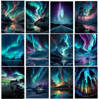 Farebné Aurora Scenérie Plátno Na Maľovanie Na Stenu Umenie Tajomné Arktickej Krajiny Plagát Tlačí Na Obývacia Izba, Spálňa Domova