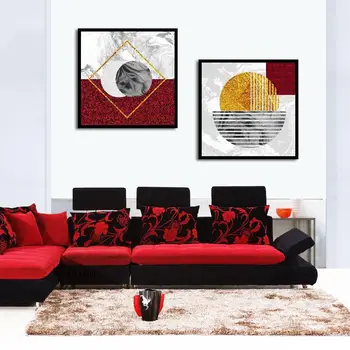 Farebné Plátno na Maľovanie Abstraktné Geometrické Plagát Námestie Wall Art Zlaté Červená Obrázok pre Obývacia Izba Domáce Dekorácie Č Rám