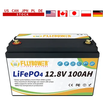 FLLYROWER Najnovšie 12V 100Ah LiFePO4 Lítium Železa Fosfát Batérie Pre RV Táborníci Solárne Golfové Vozíky Morských s Nabíjačky